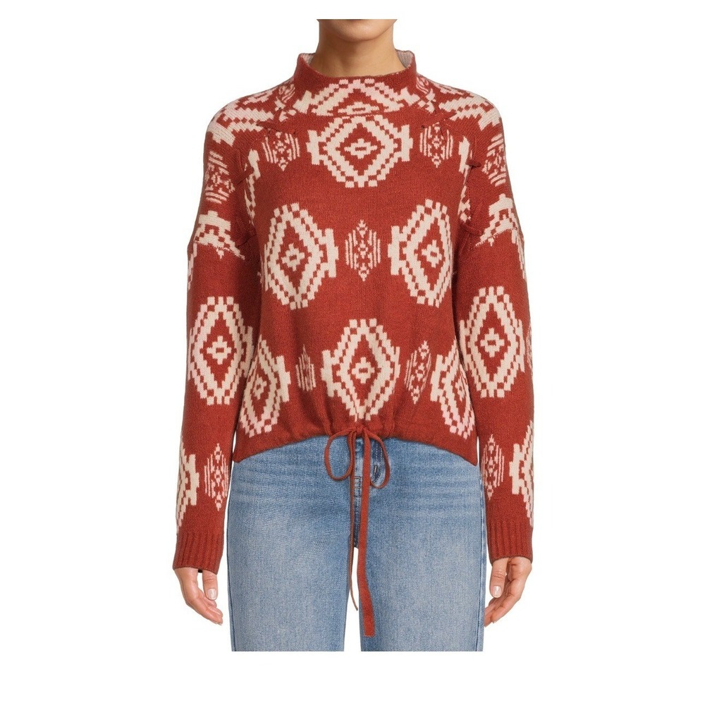 NWT No Boundaries Juniors' Lace-Up Neck Sweater – Size Small, Trendy Pattern